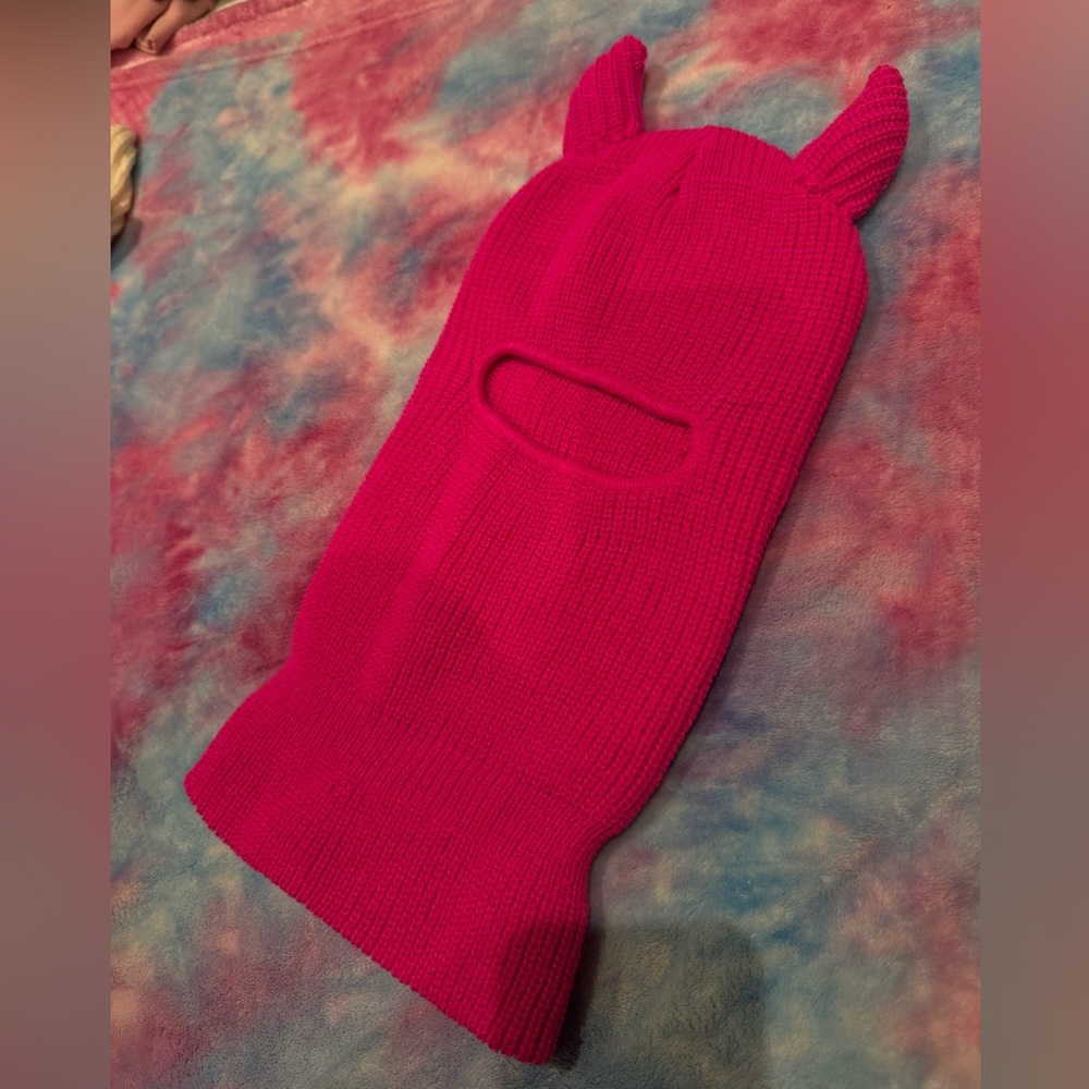 Pink Knit Balaclava with Cat Ears - NEVER WORN